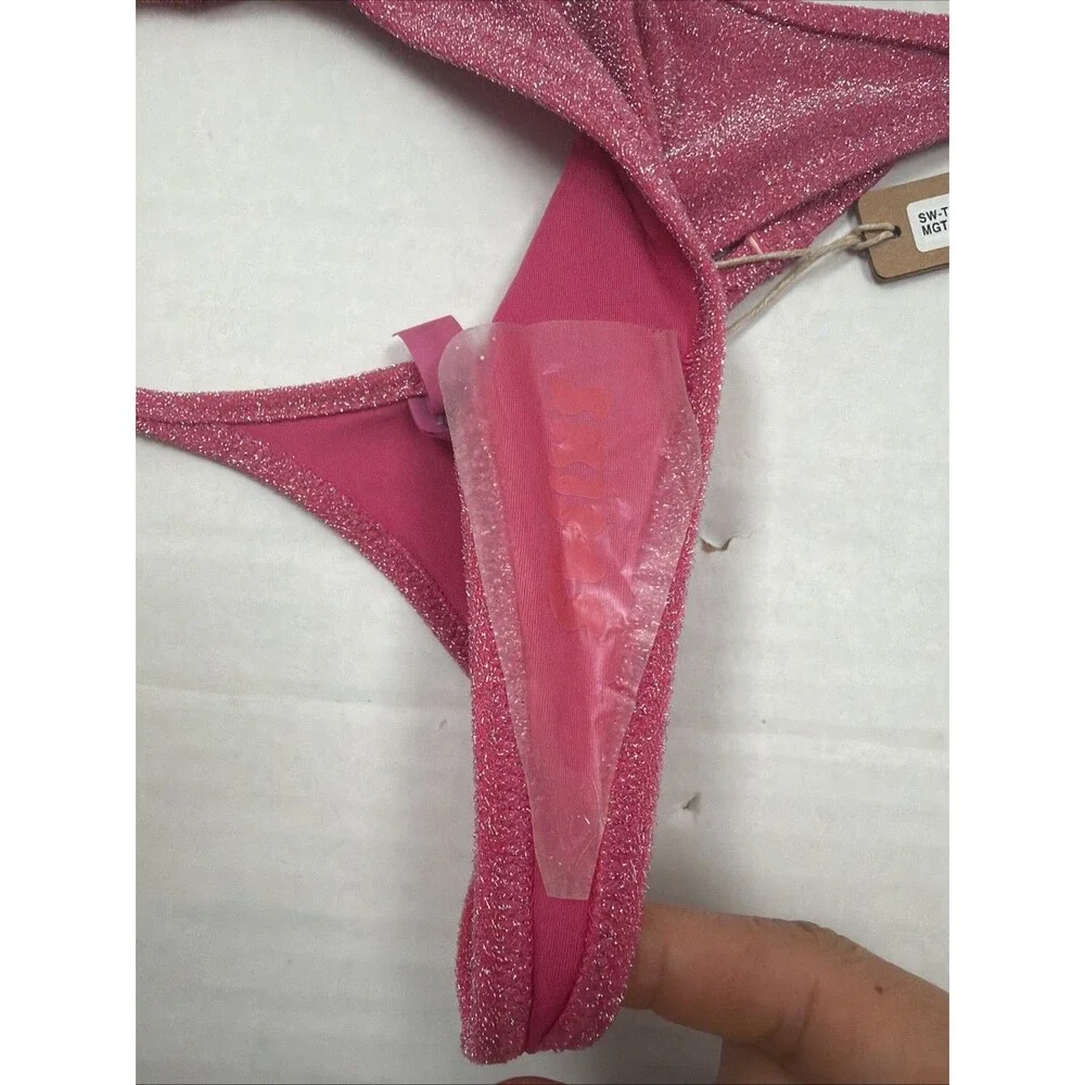 SKIMS Giltter Triangle Bikini Set Magenta Medium